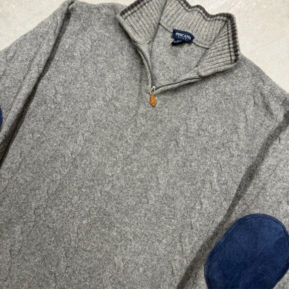 Toscano 100% Merino Wool 1/4 Zip Cable Knit Sweater Made in Italy Grey XL - Picture 2 of 6